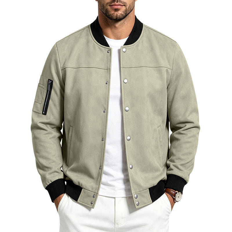 Homme Suede-Blend Casual Sportif Stand-Neck Veste avec boutons