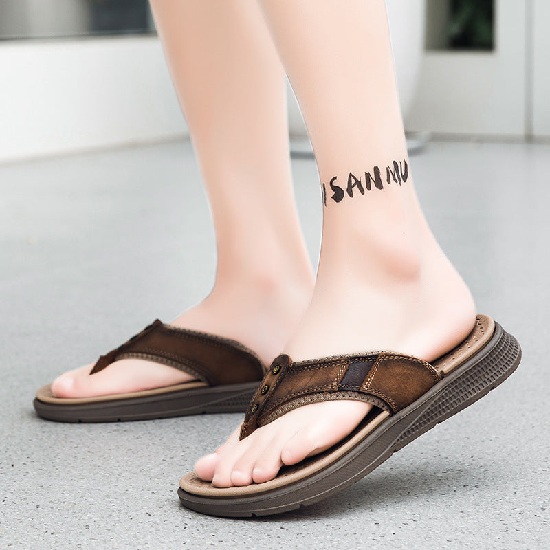 Pantoufles en cuir à grains complets pour hommes
