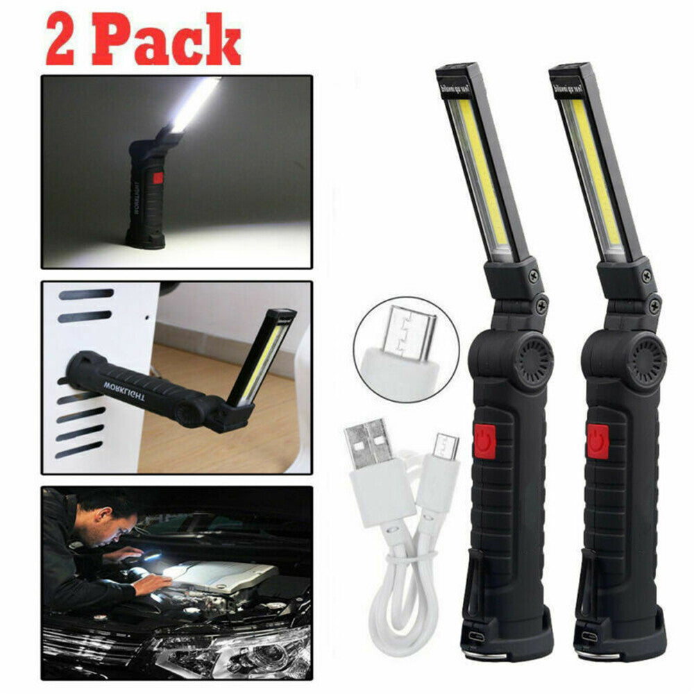 2PCS 5Modes Magnetic Rechargeable COB LED RED Lampe de lumière de travail Folding Torch USA