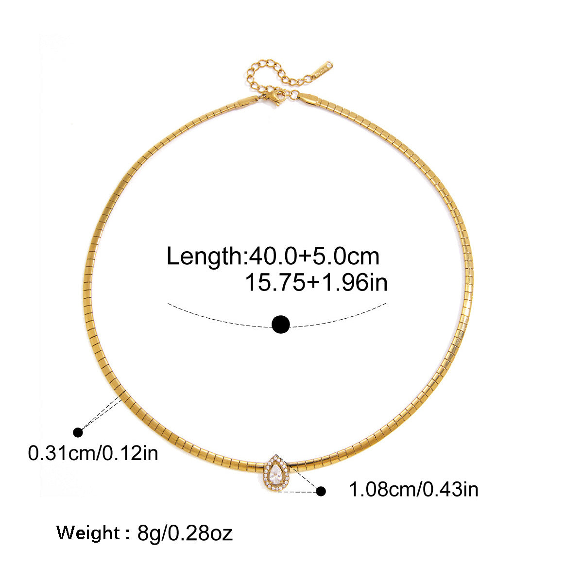 Collier en acier inoxydable à ressort étroit Zircon Snake Bone
