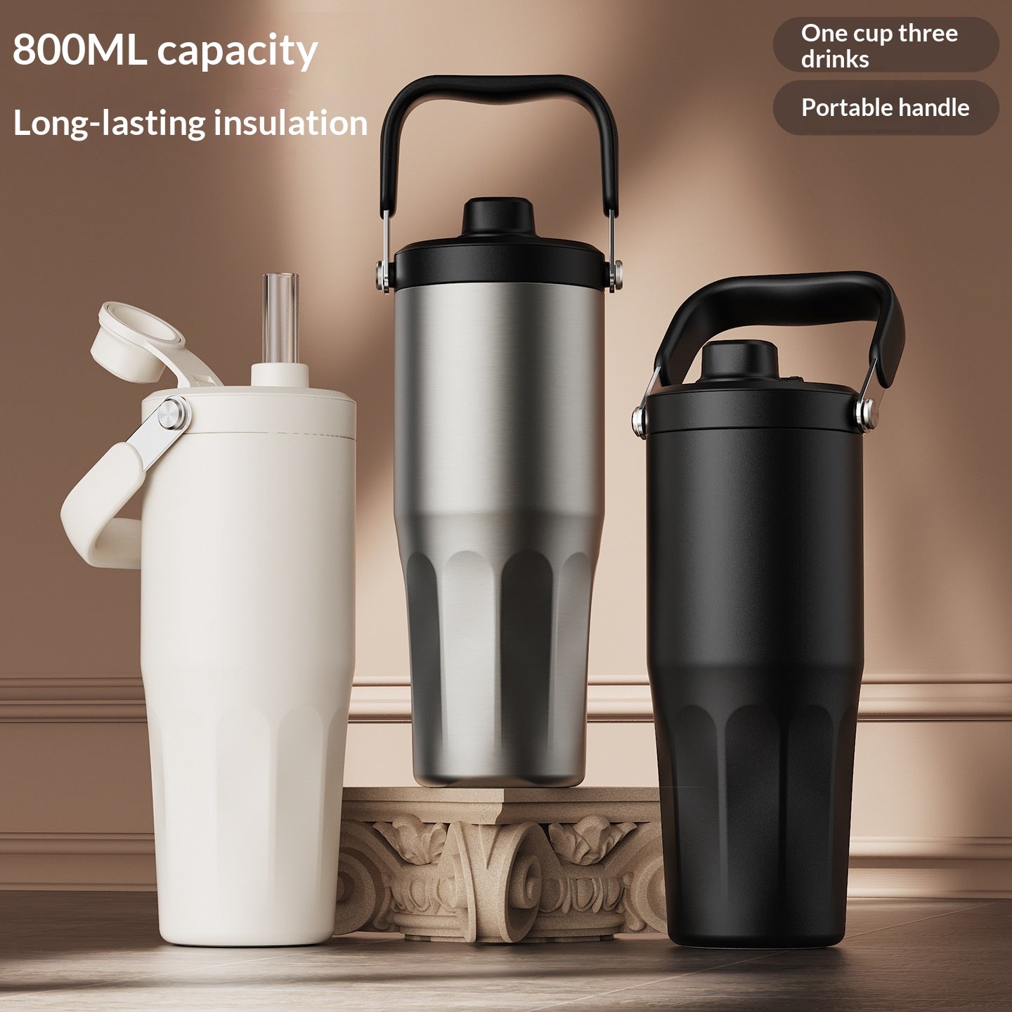 Acier inoxydable de grande capacité avec paille pour utilisation automobile