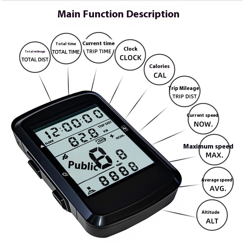 Mountain Bike Cycling Waterproof Wireless Charge Code Meter
