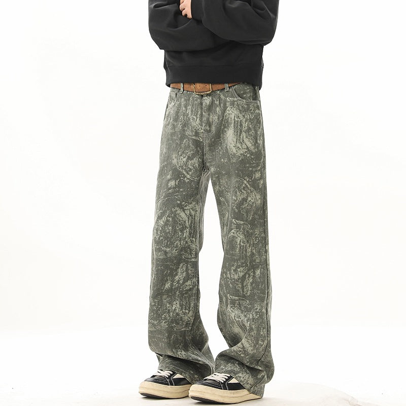 Retro Tie-Dye Camouflage Pantalons en Denim pour hommes