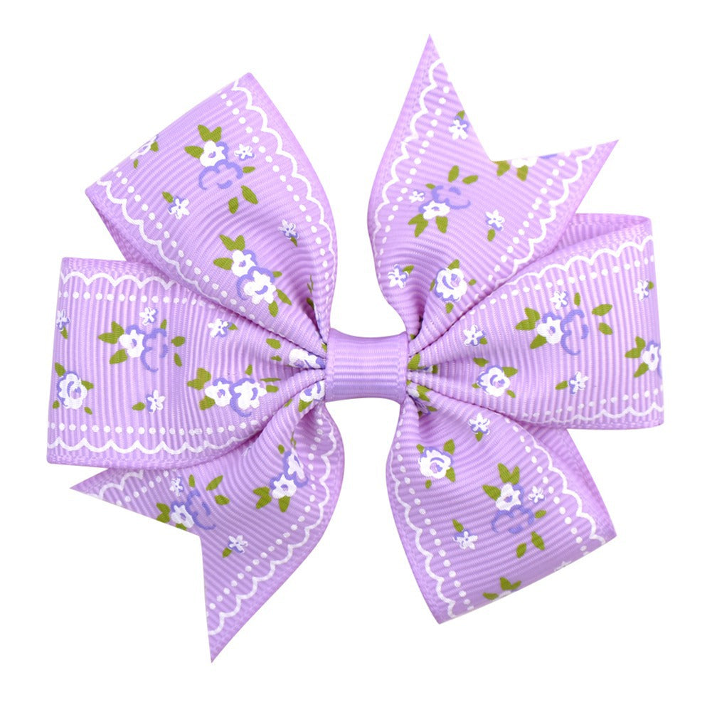 Imprimé Daisy Sunflower Dotted Rib with Fishtail Bow Baby Hair Clip