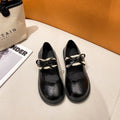 Women's Bow Decor Leather Shoes Spring Autumn Round Toe Versatile College Style Velcro Retro