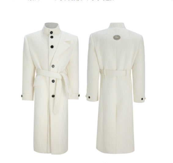 Manteau en laine à poils courts en deux parties Long Alpaca-blend Trench Coat