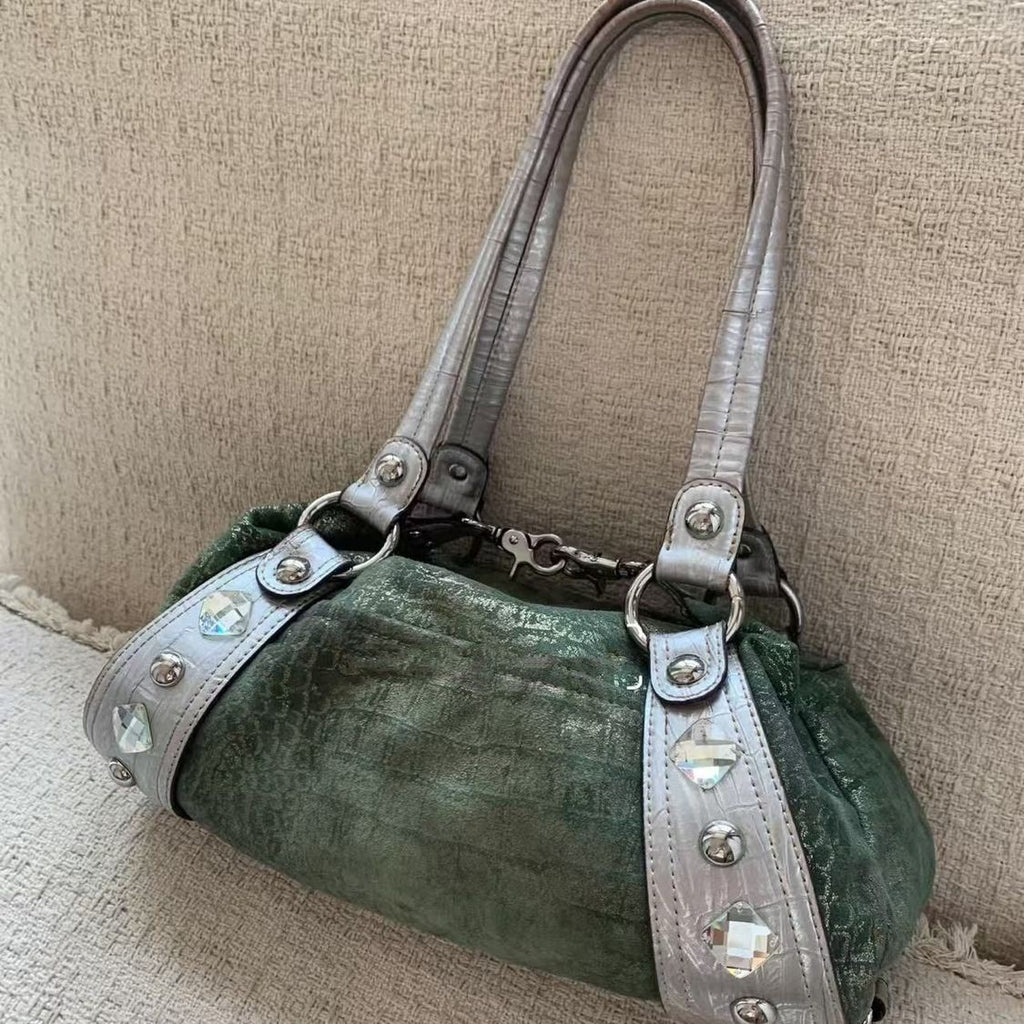 Vintage Spice Girls style vert et argent Gemstone Sac à épaule unique