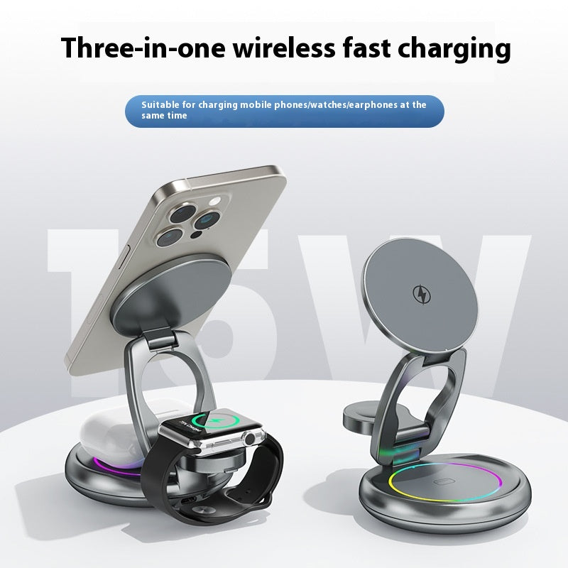 Support de chargeur rotatif sans fil en métal 3 en 1