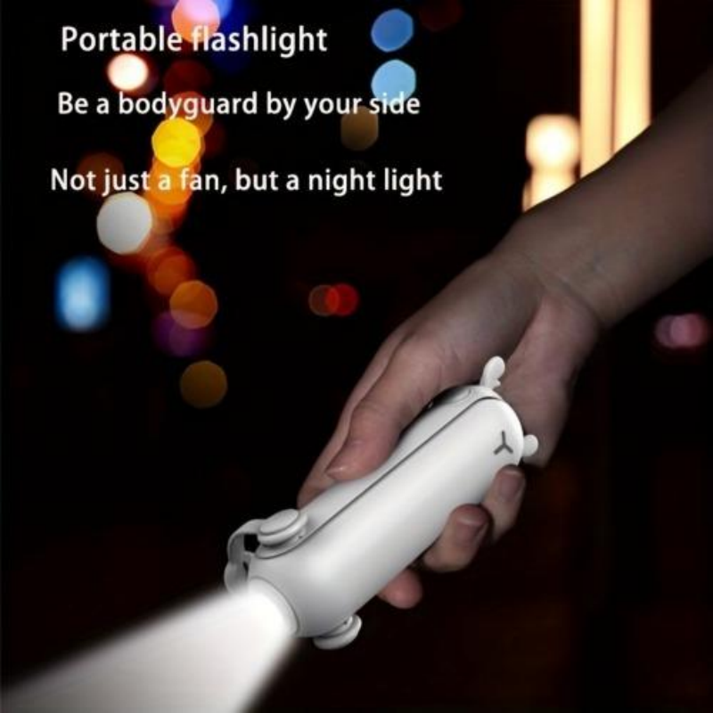 Ventilateur portatif pliable 3-en-1 avec mini lampe de poche rechargeable USB