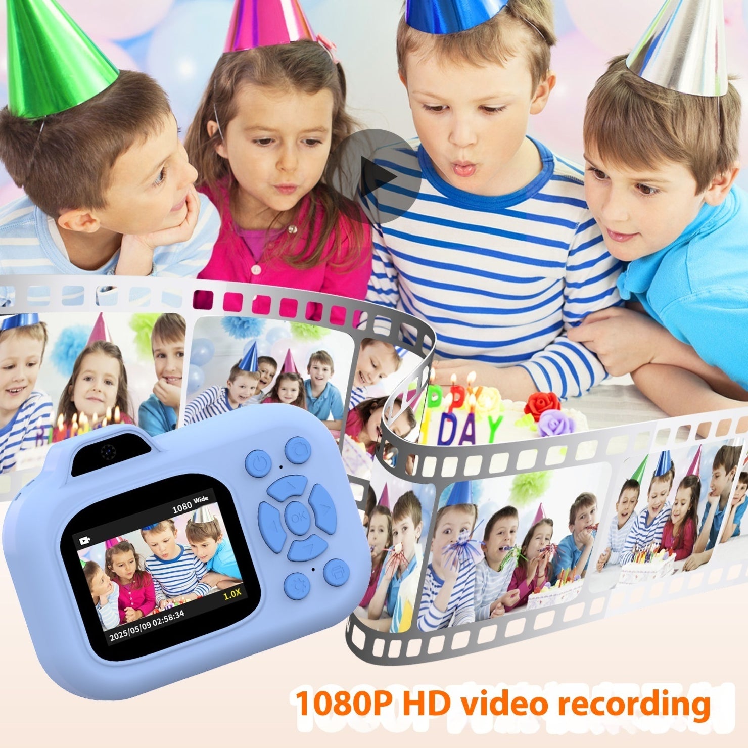 Caméra pour enfants Enregistrement Photographie Vidéo Playback Jeu Photo Sticker