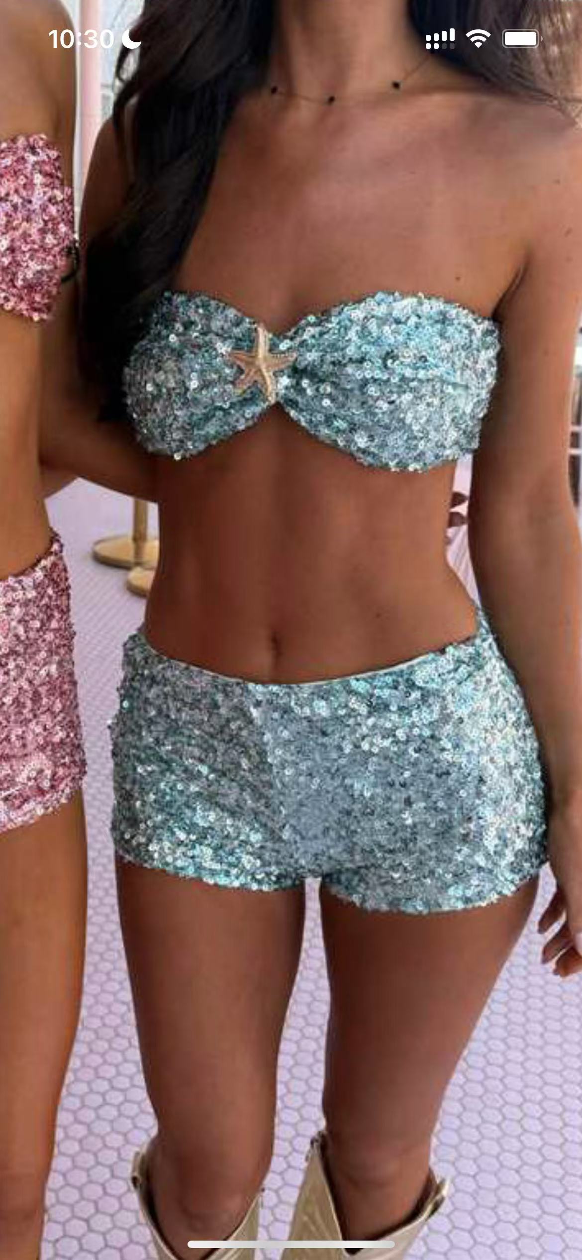 Shiny Sequin Bikini Set avec shorts