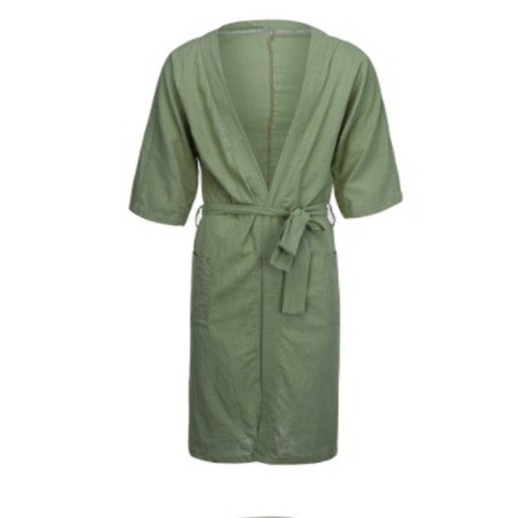 Homme et femme Long Solid Color Lin Pajamas Robe peignoir
