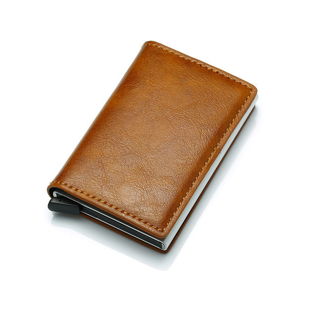 PU Leather Credit Holder Business Money Cash Card Package RFID Wallet Automatique Aluminium A