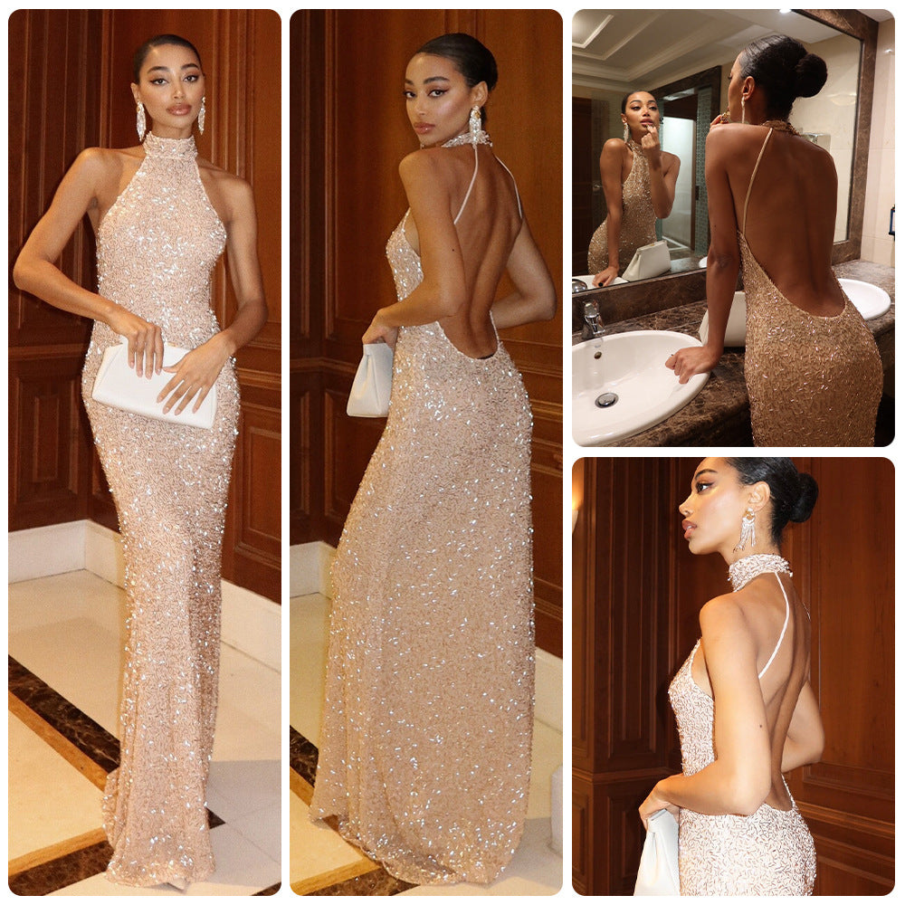 Élégante robe du soir élégante, pailletée et perlée