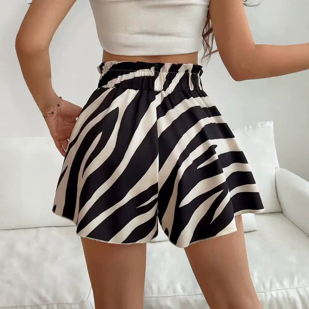 Été Arrivée Casual Chic High-Waited Tie-Wist Short imprimé pour lounging
