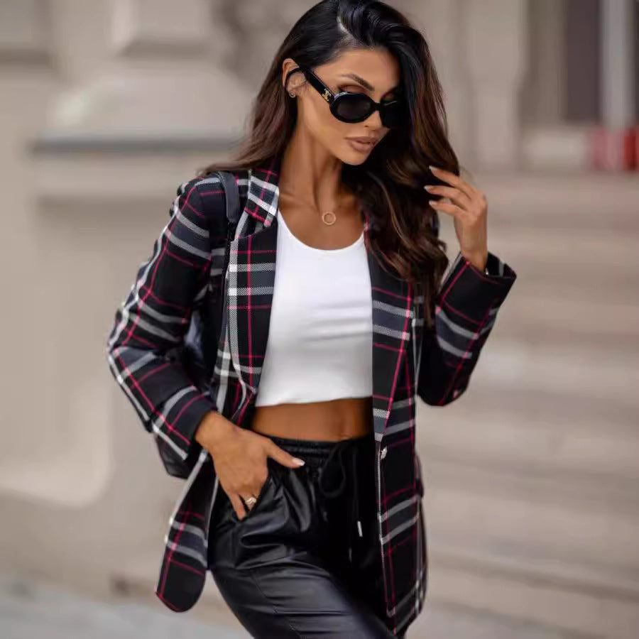 Blazer de Plaid Casual et Chic pour les femmes