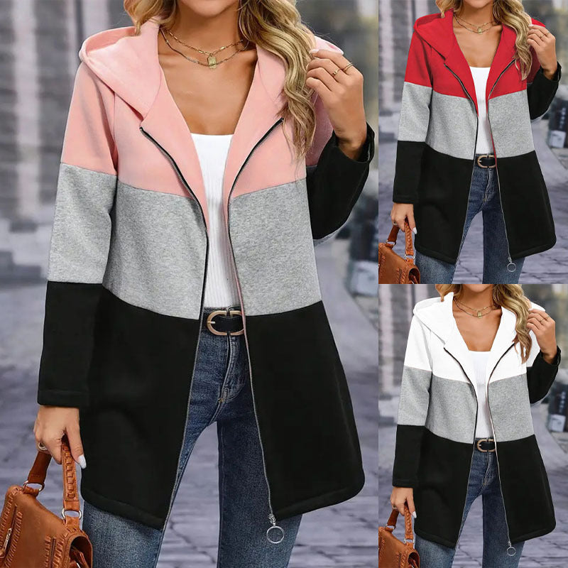 L'automne et l'hiver Vestes Femmes Casual Mode Loose Contrasting Trois Couleurs Splicing Ho