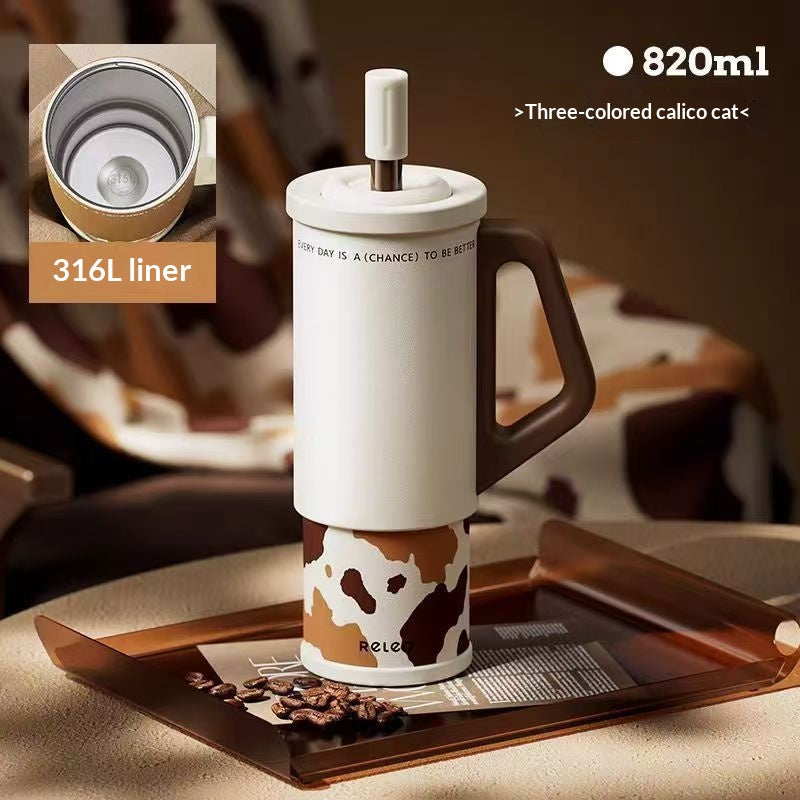 Ice brewing mug with stainless steel handle, large capacity car straw top for C