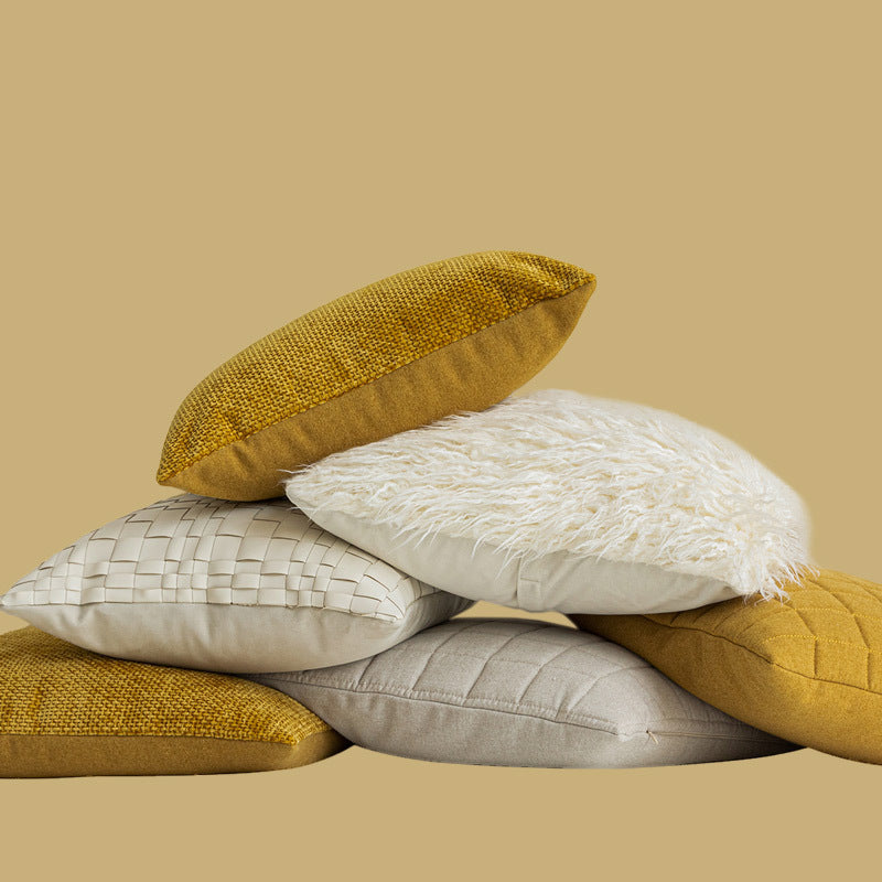 Couvertures d'oreiller en jaune curcuma et beige pour canapés de salon style moderne