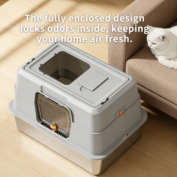 Boîte à litière en acier inoxydable blanc