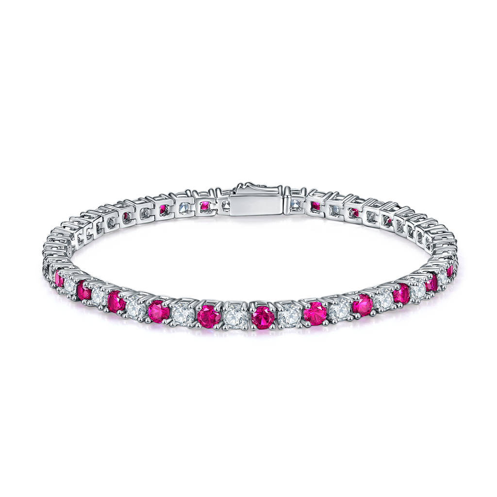 S925 Argent Sterling 3x3mm Lab-Grown Gemstone Bracelet de tennis pour femmes 16.5cm 8.6g Bl Rouge