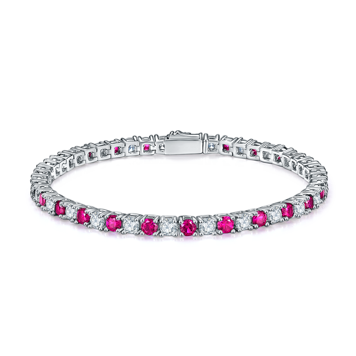 S925 Argent Sterling 3x3mm Lab-Grown Gemstone Bracelet de tennis pour femmes 16.5cm 8.6g Bl Rouge
