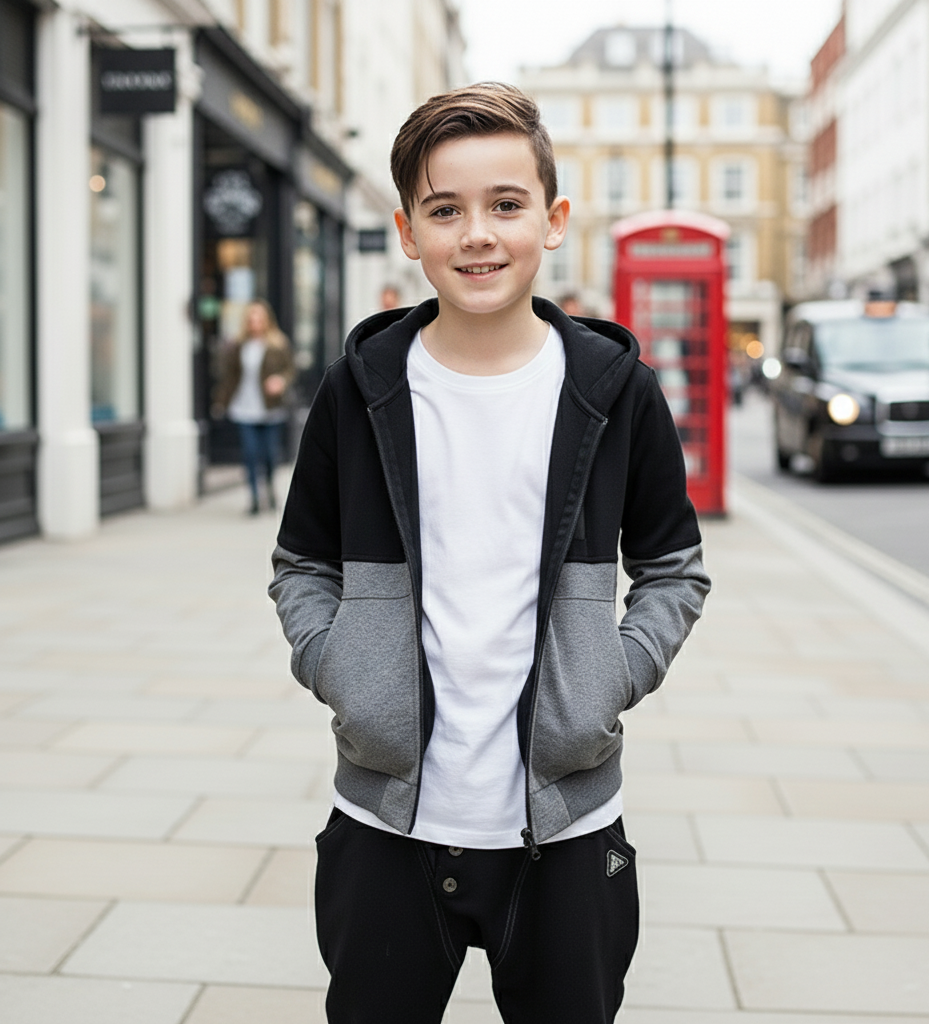 Garçons Zip Up Veste à capuche Enfants Sweatshirt à capuche noir Casual School Manteau 3-9Y