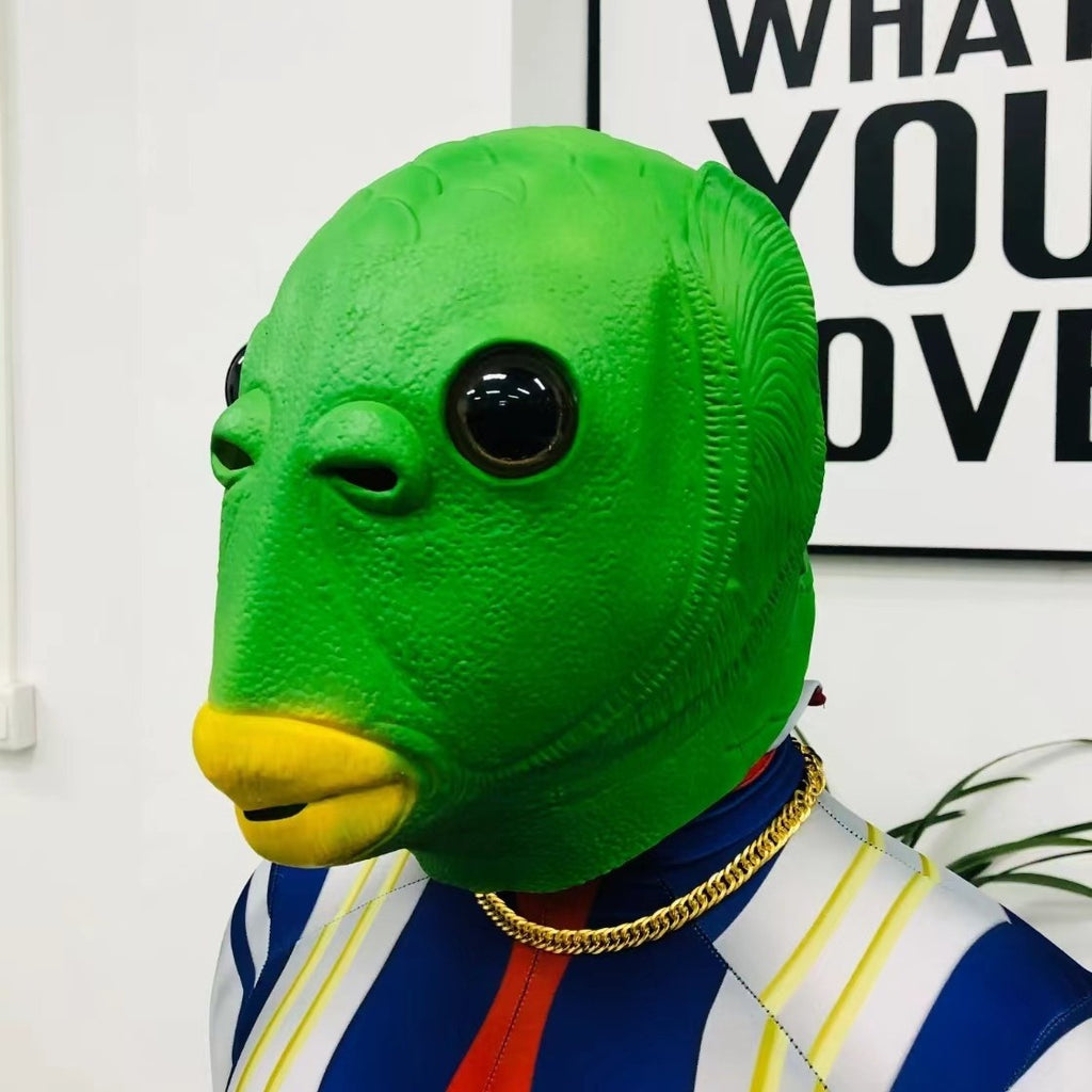 Internet Célébrité Masque de latex Funny Green Fish Head Cover
