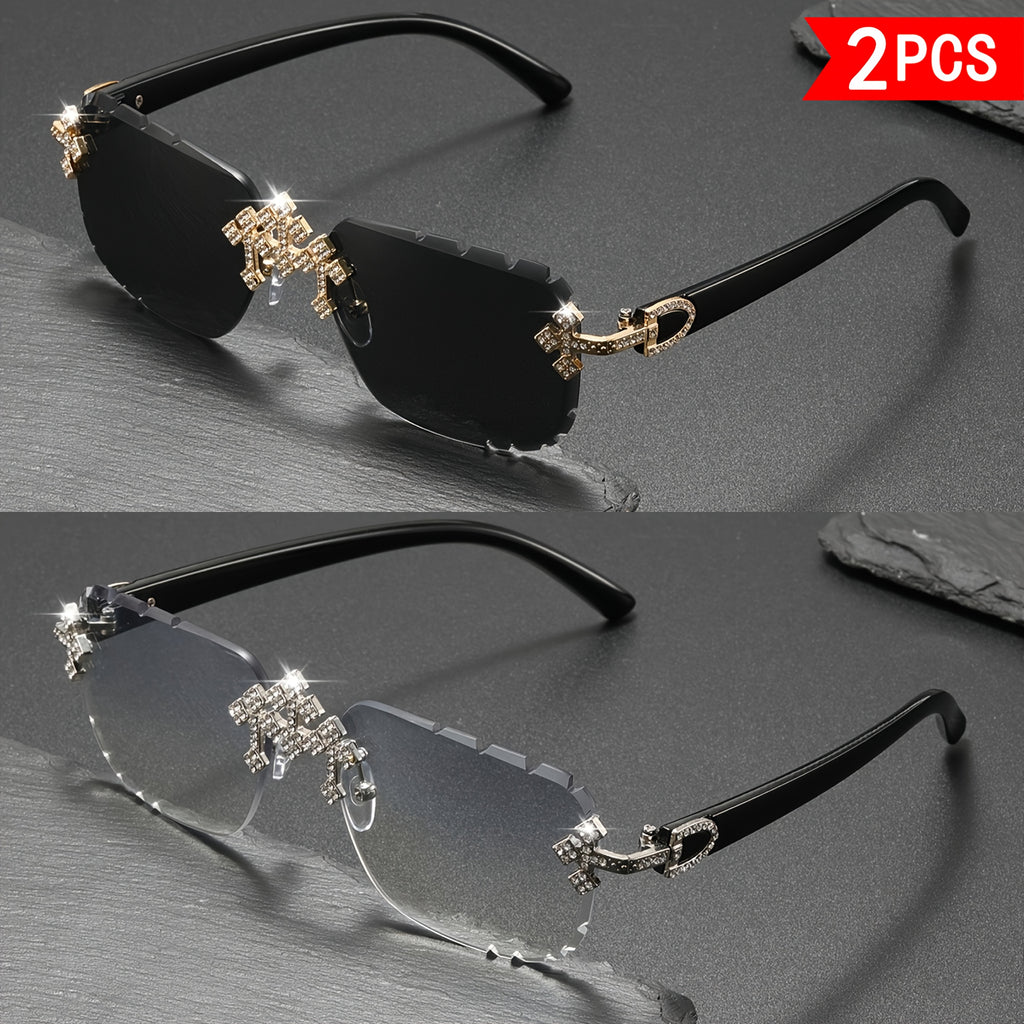 2 paires de lunettes de soleil cristal sans cadre