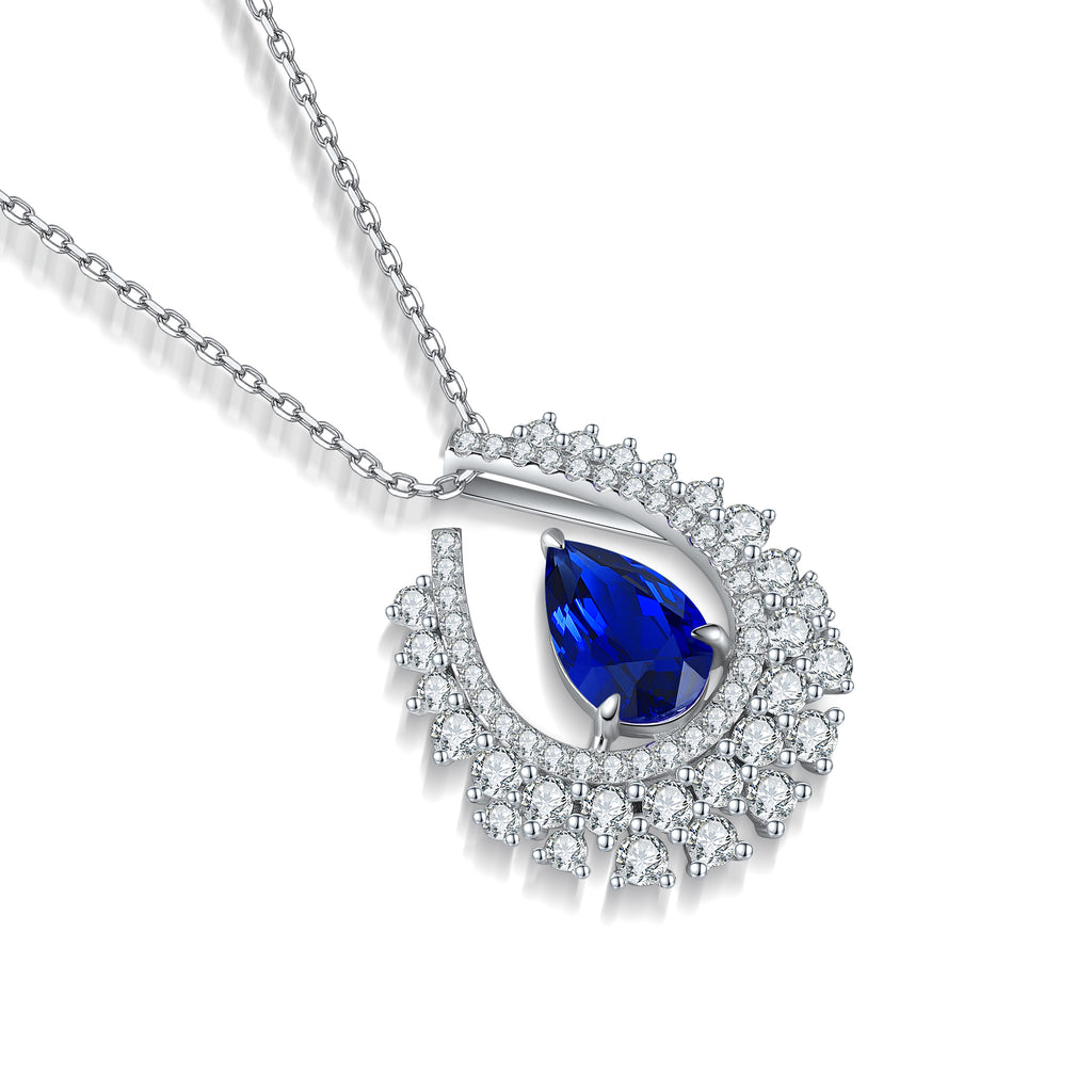 S925 Collier de pierre gemme en argent 4g créé en laboratoire