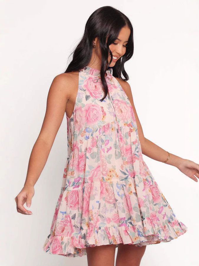 Élégante robe chic à col haltère sans manches pour femmes