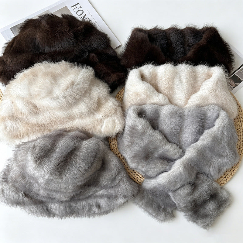 Chapeau chaud d'hiver et jeu d'écharpe - Fashionable et polyvalent peluche écharpe extérieure froide protéger