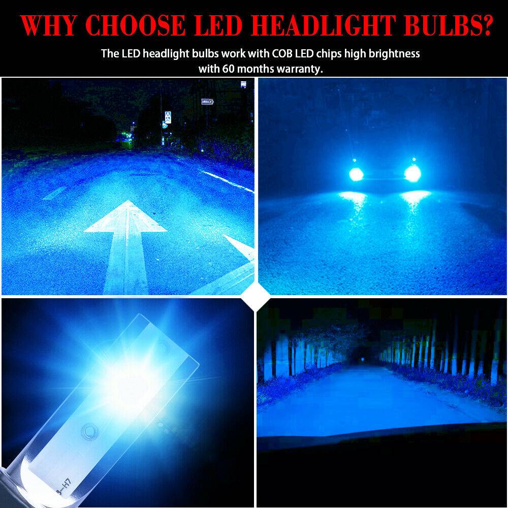 2x H7 Kit d'ampoule de phare LED High Low Beam 8000K Super Blue 26000LM Ampoule