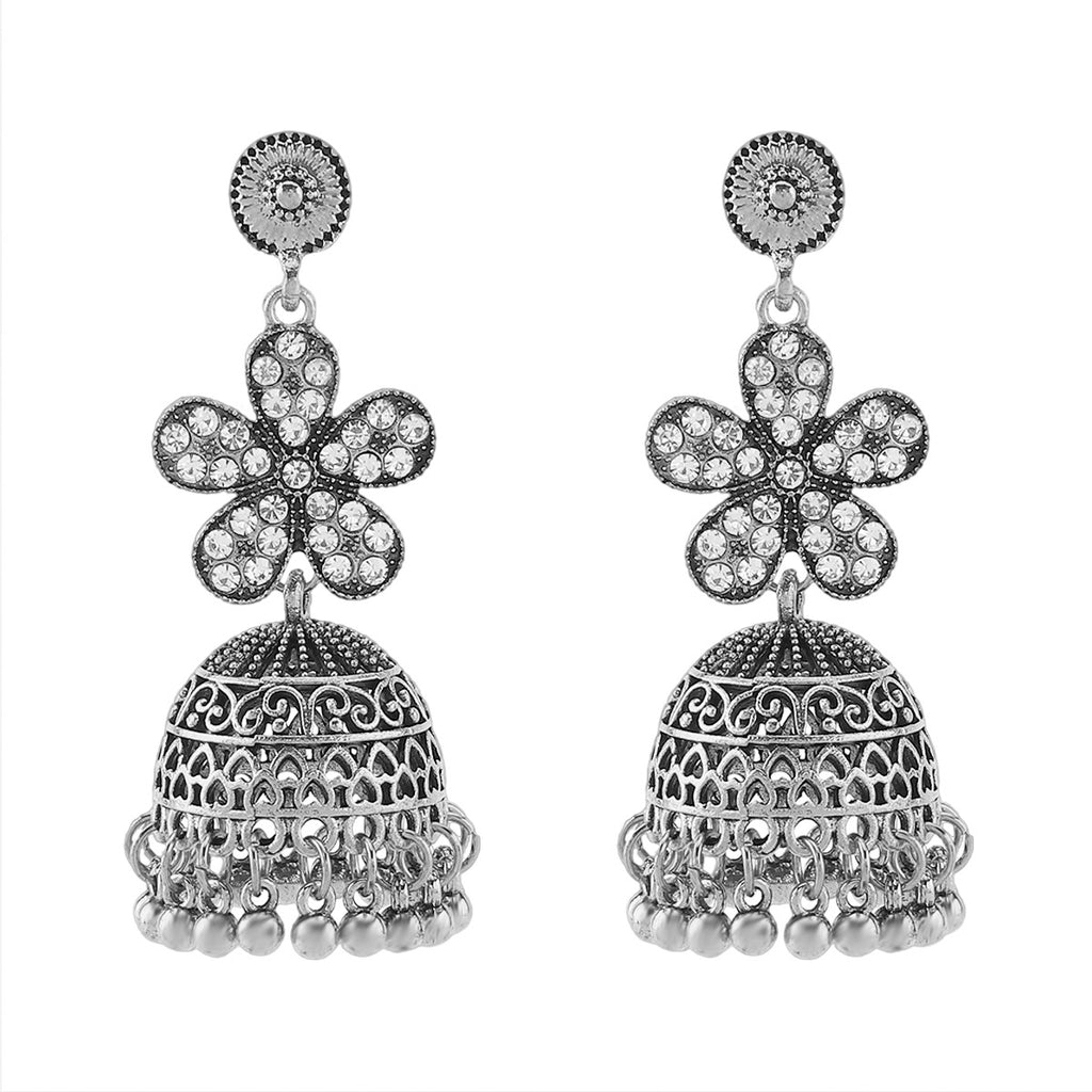 Boucles d'oreilles retro florales en strass