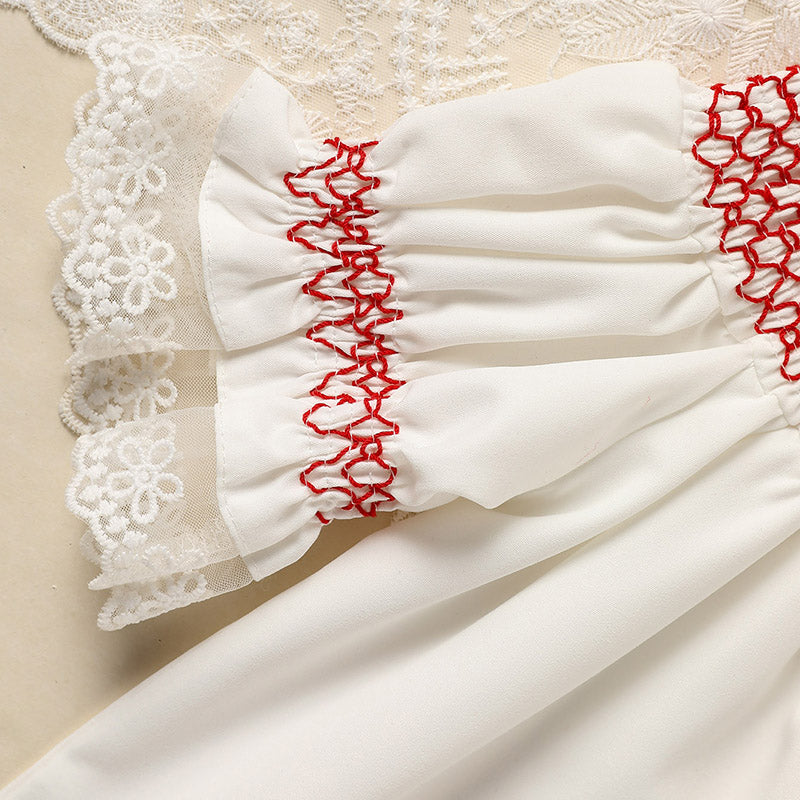 Bébé bébé fille Valentine robe de jour Dentelle courte manches rond Col blanc avec broderie rouge