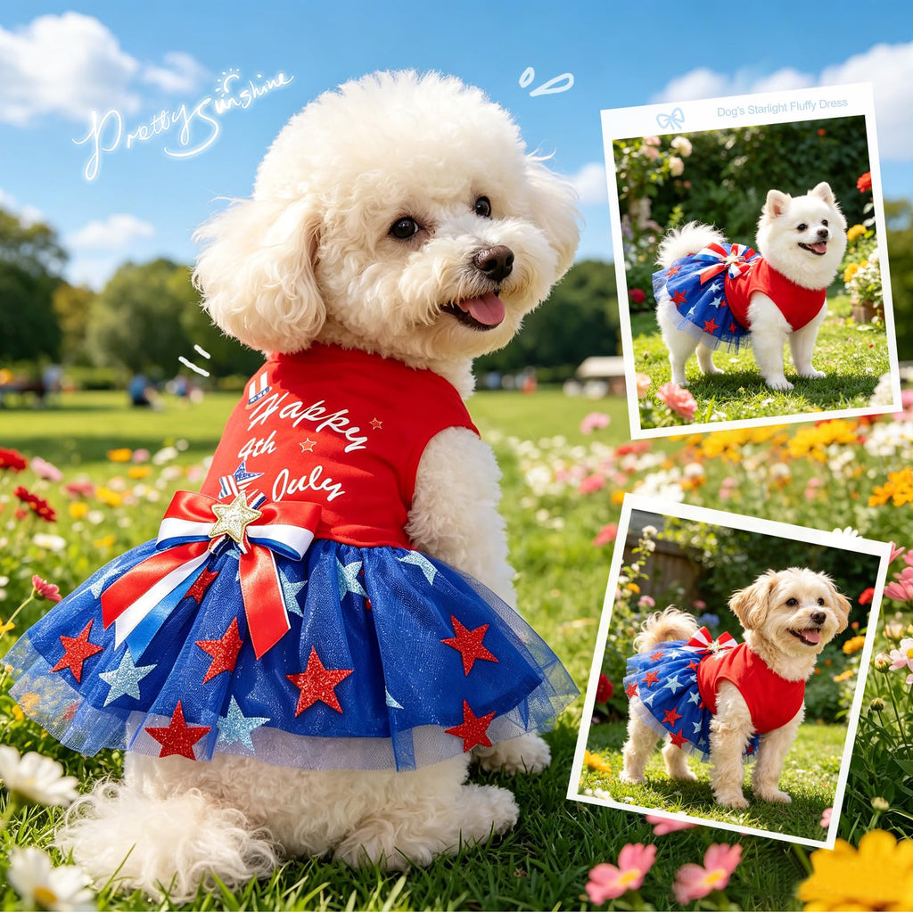 Dog Tulle robe indépendante Jour patriotique Stars Dog Outfit Sparkly Pet robe de vacances avec