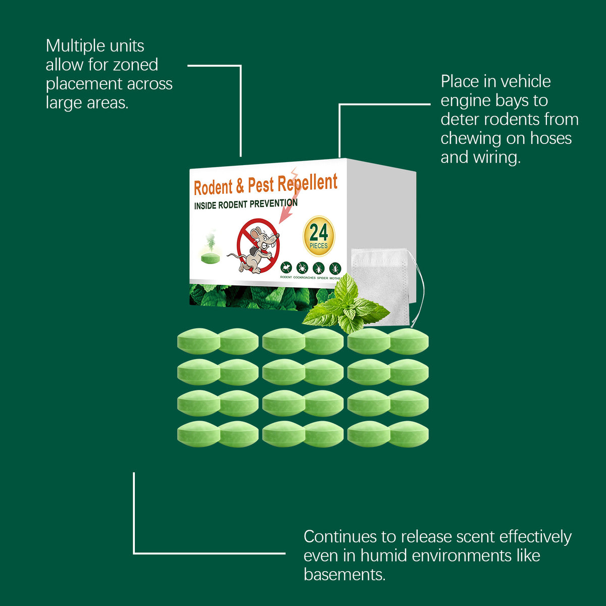 Rodent and insect repellent pellets