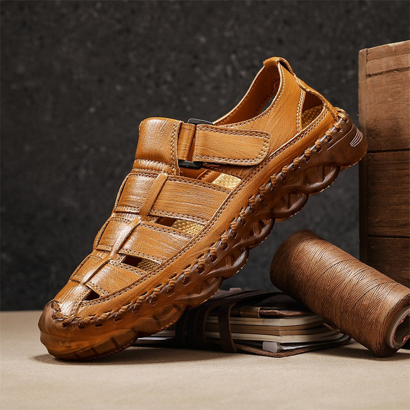 Hommes Plage Sandales Outdoor Casual Leather Close-Toe Chaussures Respirantes résistants à l'usure pour M