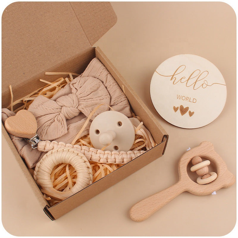 1 Set Nipple Clip Chain Coton Dentition Salive Serviette Fourche de lapin Oreilles en bois