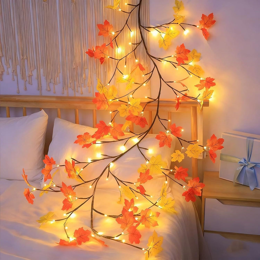 Feuille d'érable LED branches lumières avec télécommande - 138LED Willow Vine Twig Garland pour mur D