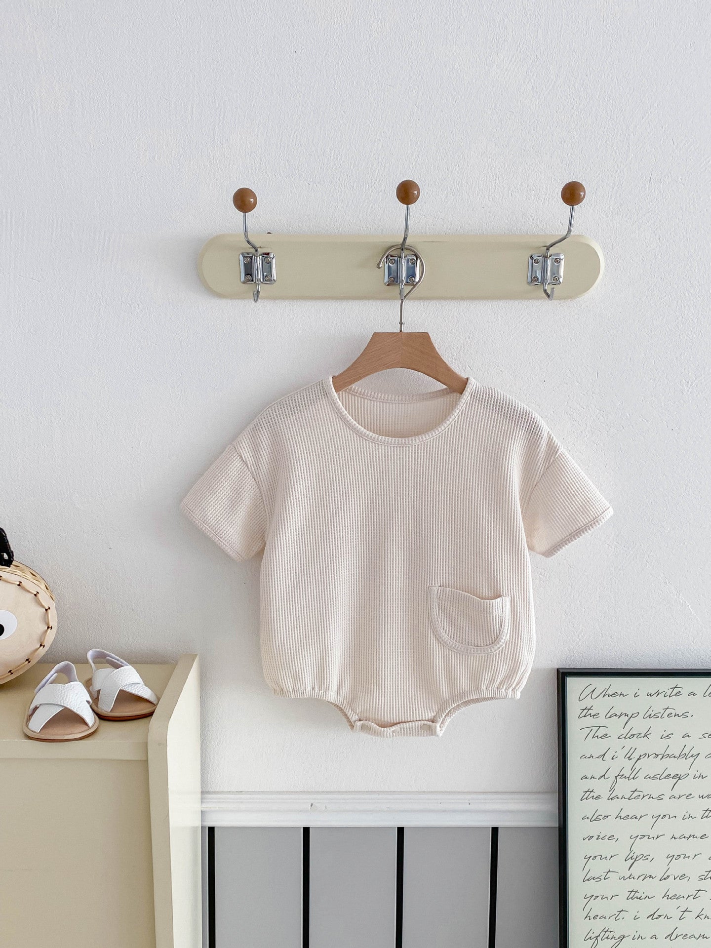 Bébés Simple et confortable Waffle-knit à manches courtes Onesie