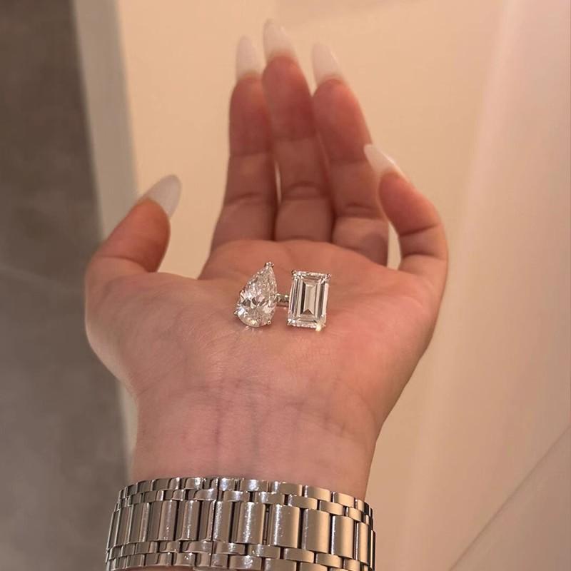 Luxury abordable Teardrop Sugar Cube Boucle ouverte bague diamant