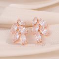 Women Marquise CZ Cluster Stud Earrings, Multi Leaf Shape Clear Cubic Zirconia Rose Gold Plated Bridal Ear Jewelry