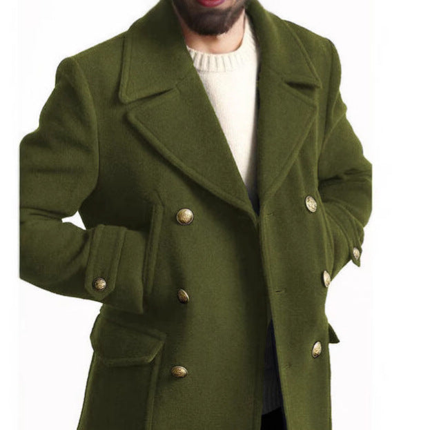Manteau de laine à manches longues pour hommes style britannique