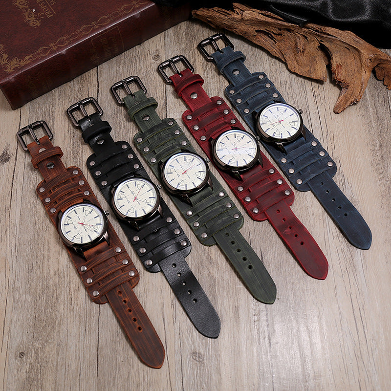 Bracelet Vintage montre en cuir large pour homme