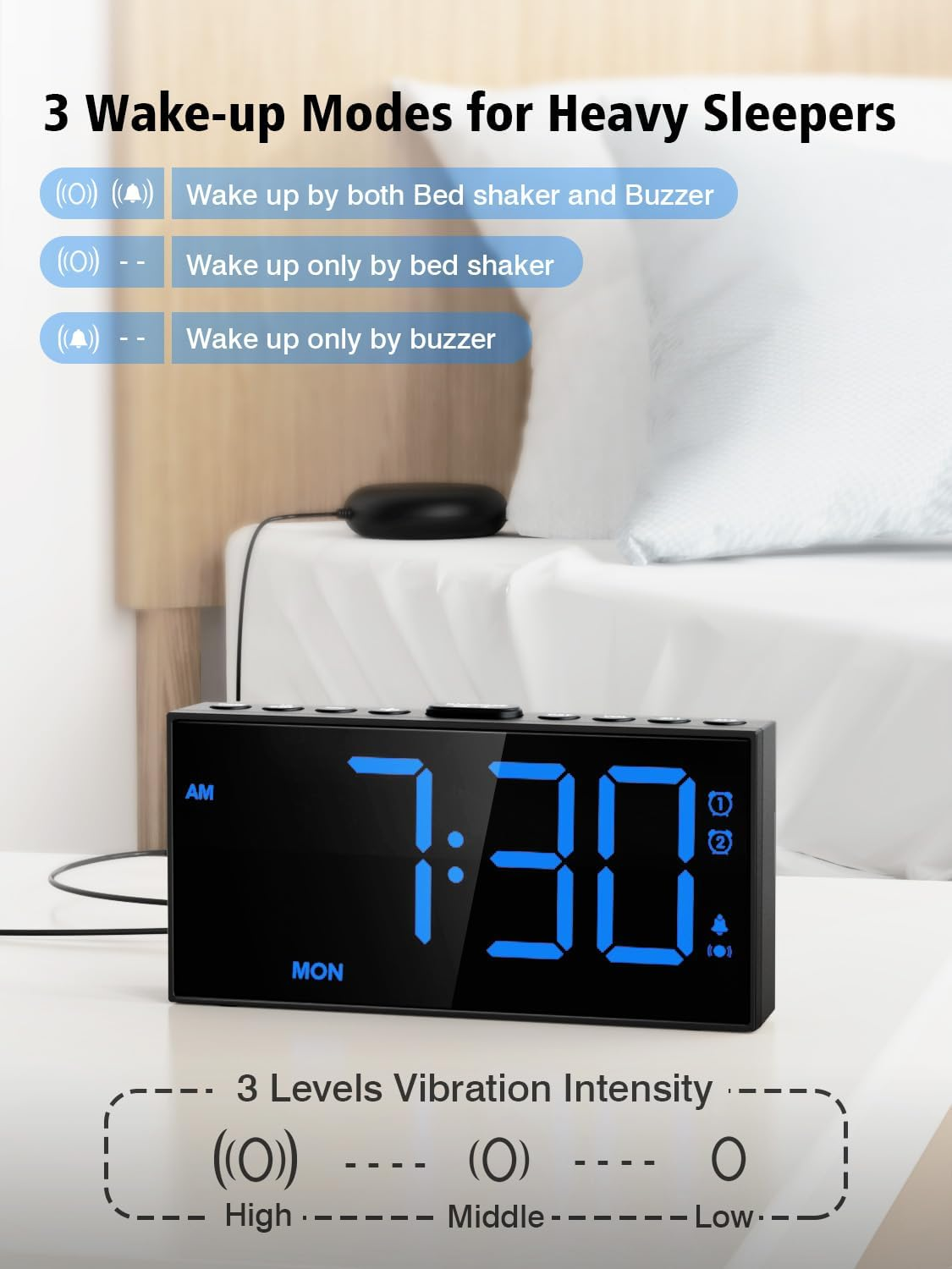 Un réveil de lumière avec un dispositif de vibration de lit