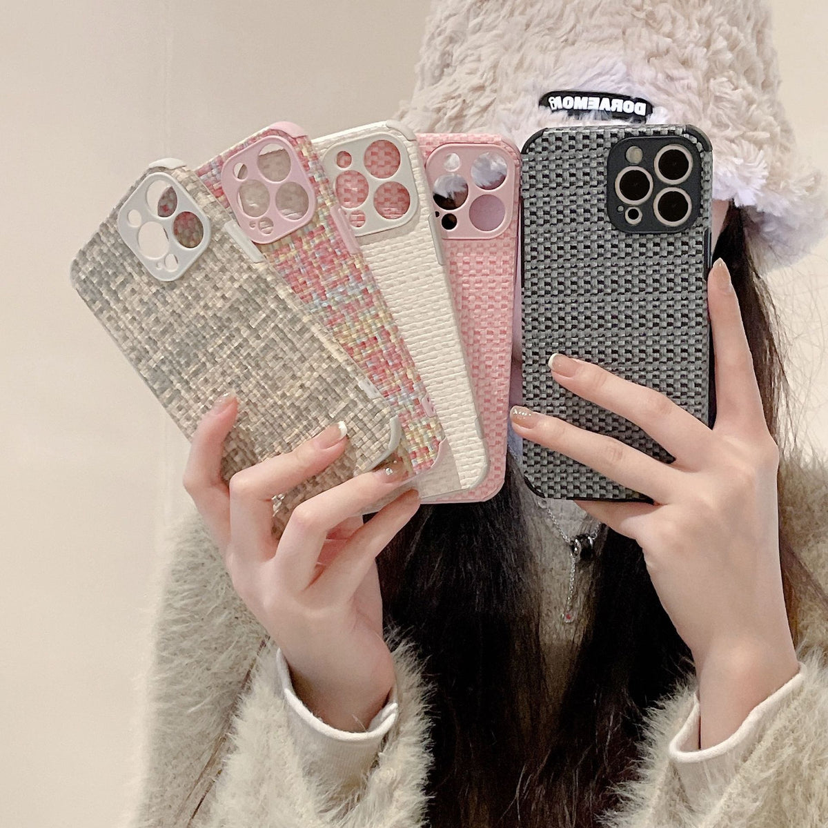 Woven retro leather phone case