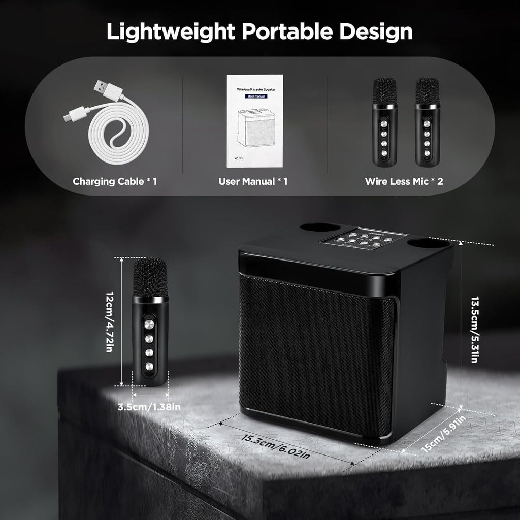 Haut-parleur de karaoké Bluetooth portable avec 2 microphones sans fil
