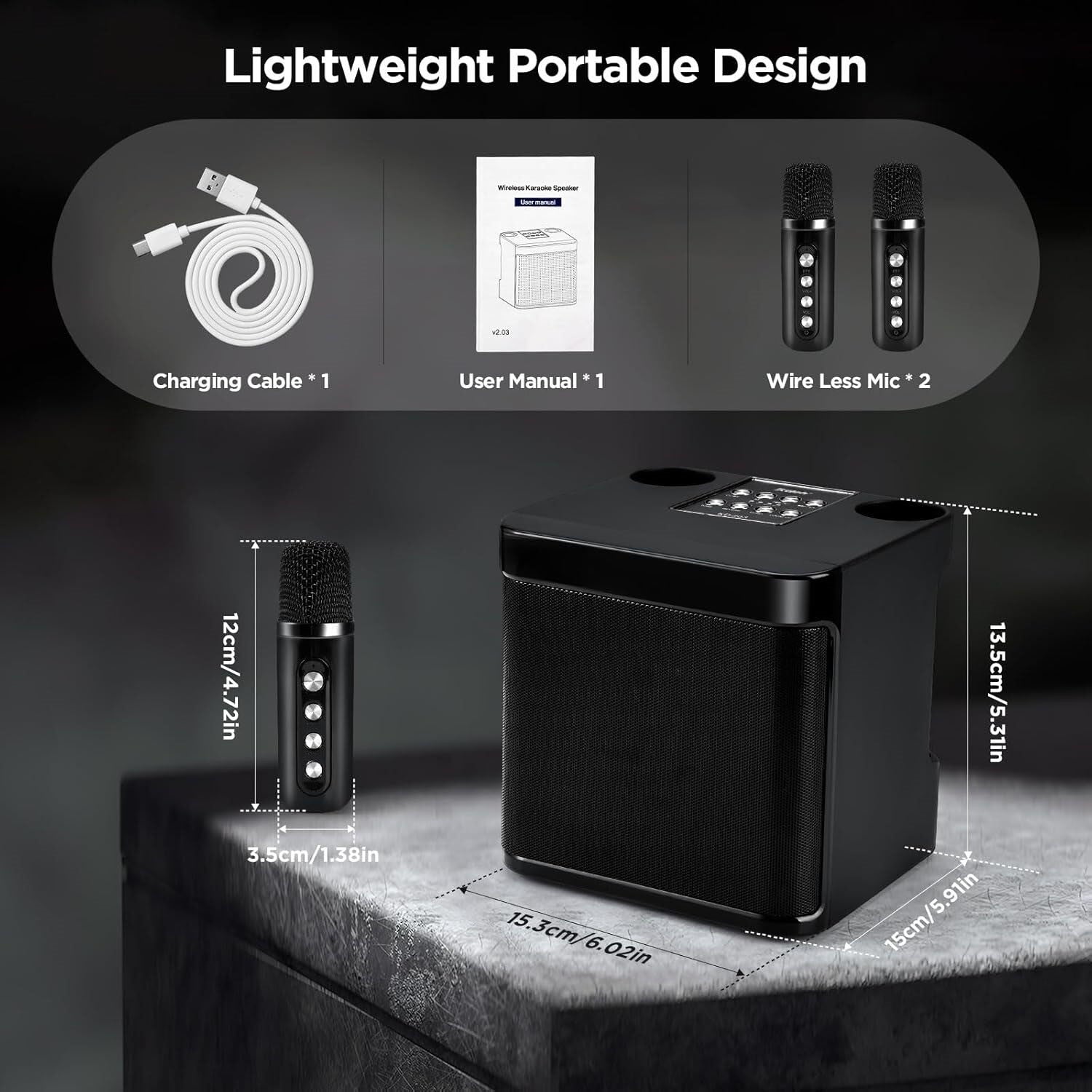 Haut-parleur de karaoké Bluetooth portable avec 2 microphones sans fil