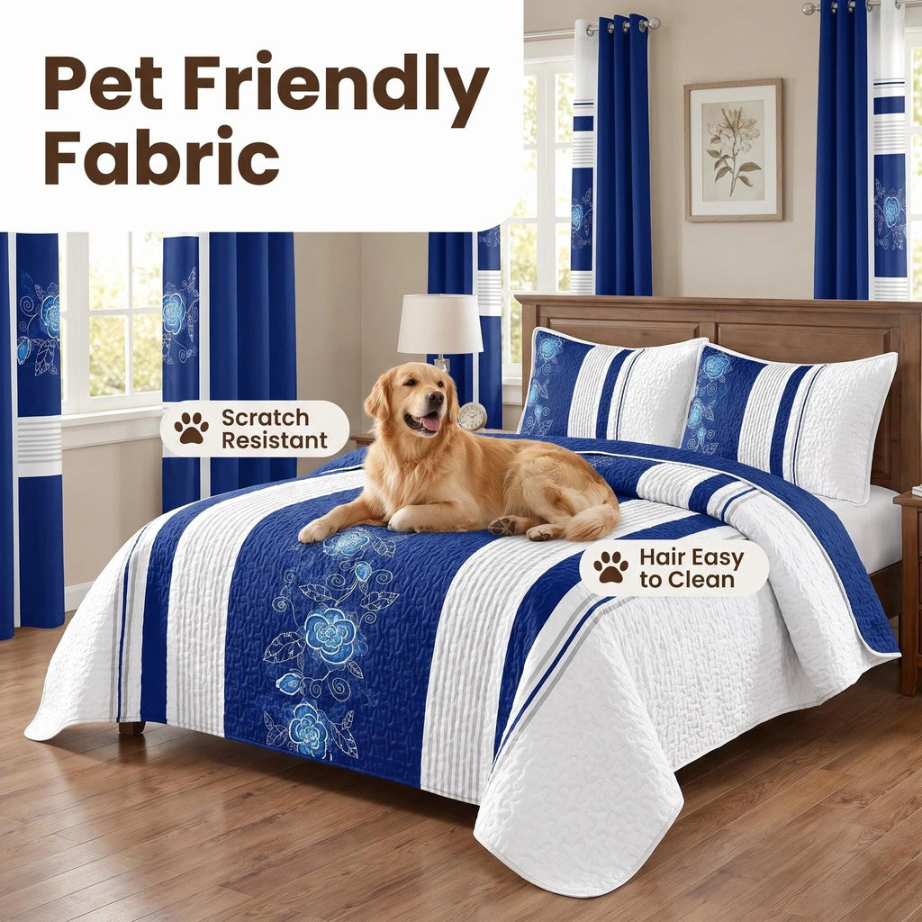 Couche de lit et d'un rideau bleu profond 9 pièces